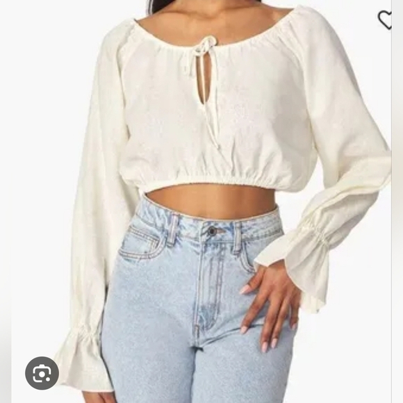 NEW WeWoreWhat Off The Shoulder Linen Blend Cropped Women Medium Blouse - Picture 11 of 11